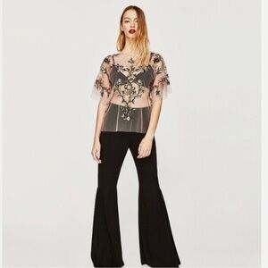 Zara Light Pink Floral Embroidered Sheer Top